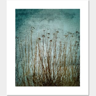 Dried Plants Primitive Gingham Distressed Green Blue Brown Posters and Art